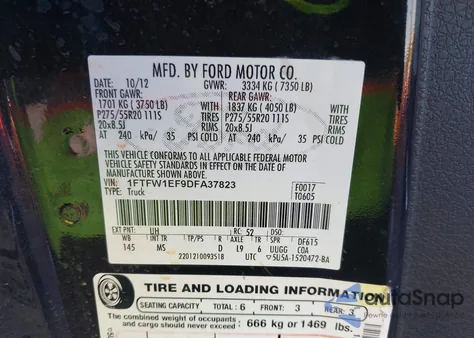 2013 Ford F-150 Xlt from USA, damaged, VIN 1FTFW1EF9DFA37823